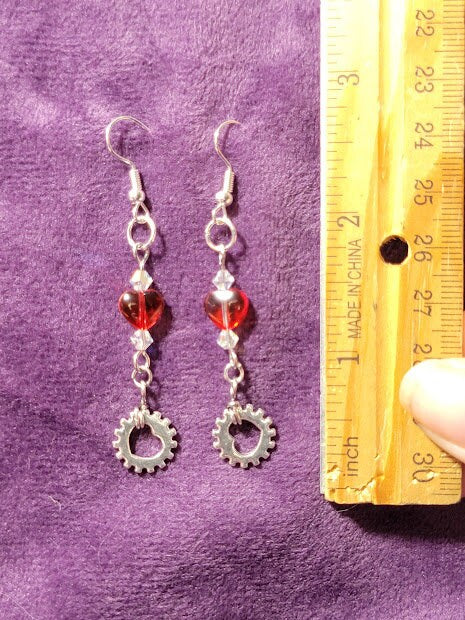 Dangly Hearts and Gears Earrings on Silver Plated Copper