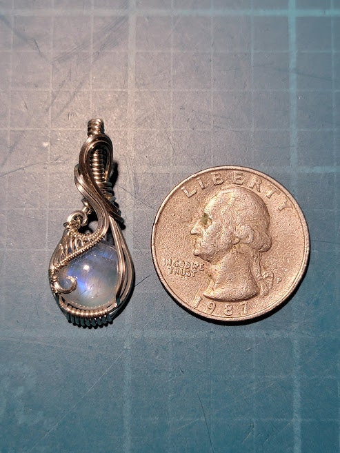 Mini Blue Flash Rainbow Moonstone in Sterling Silver