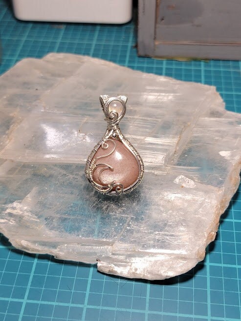 Peach Moonstone w/ Rainbow Moonstone in Sterling Silver