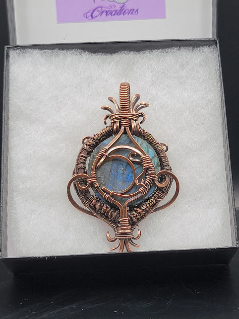 Double Sided Labradorite Tree of LIfe/Crescent Moon Statement Pendant - Antiqued Copper