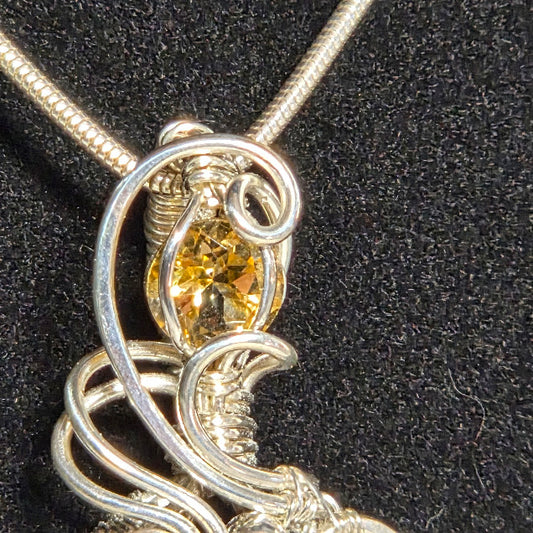 Gem Lepidolite Heart in Silver Filled w/ Citrine on 16" Sterling Silver Snake Chain