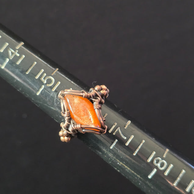Sunstone in Antiqued Copper Ring with Bead Detail Size 6