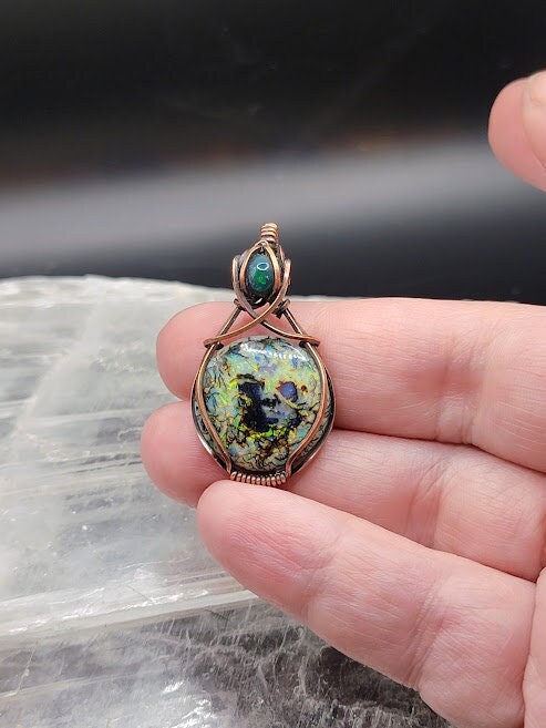 Sterling Opal w/ Black Ethiopian Opal in Antiqued Copper
