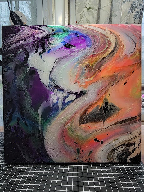 Trippin' Through the Milky Way - 12"x12" Acrylic and Resin Pour Art w/ Blacklight Effect