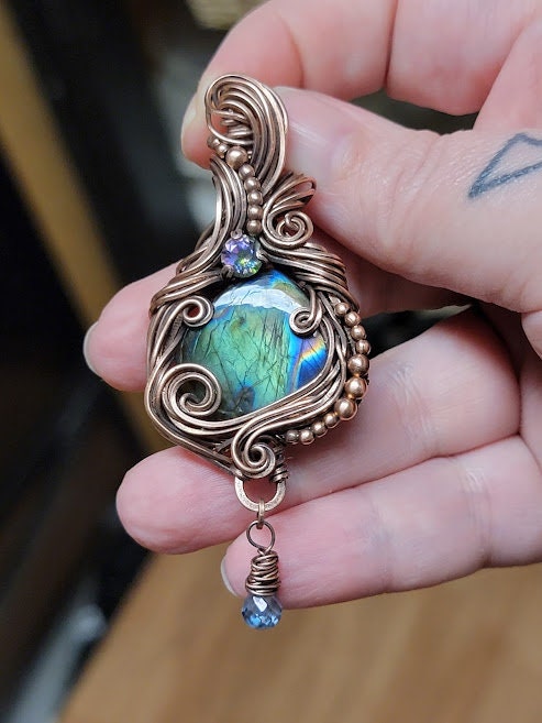 Labradorite w/ Mystic & Blue Topaz in Antiqued Copper