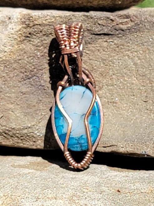 Blue Dragon Veins Agate w/ Blue Apatite in Antiqued Copper