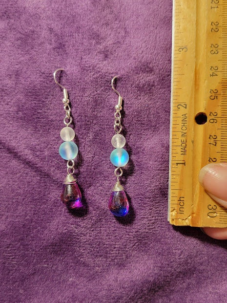 Dangly Aura Glass and Silver Plated Copper Earrings