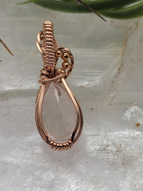 Faceted Rose Quartz in 14k Rose Gold Filled Wire