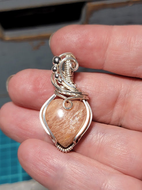 Peach Moonstone Heart in Sterling Silver
