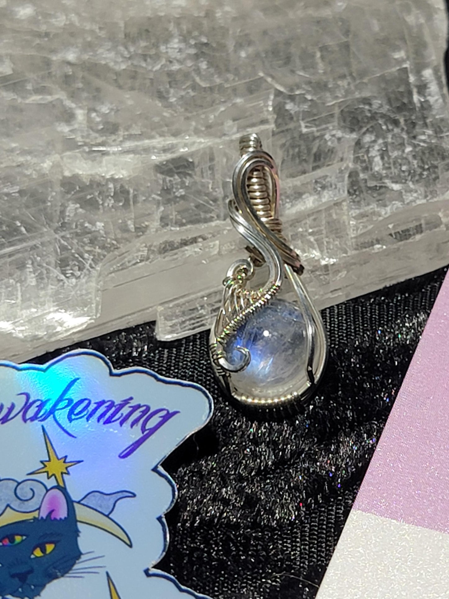 Mini Blue Flash Rainbow Moonstone in Sterling Silver
