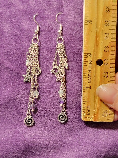 Dangly Celestial Earrings on Silver Plated Wire & Chain