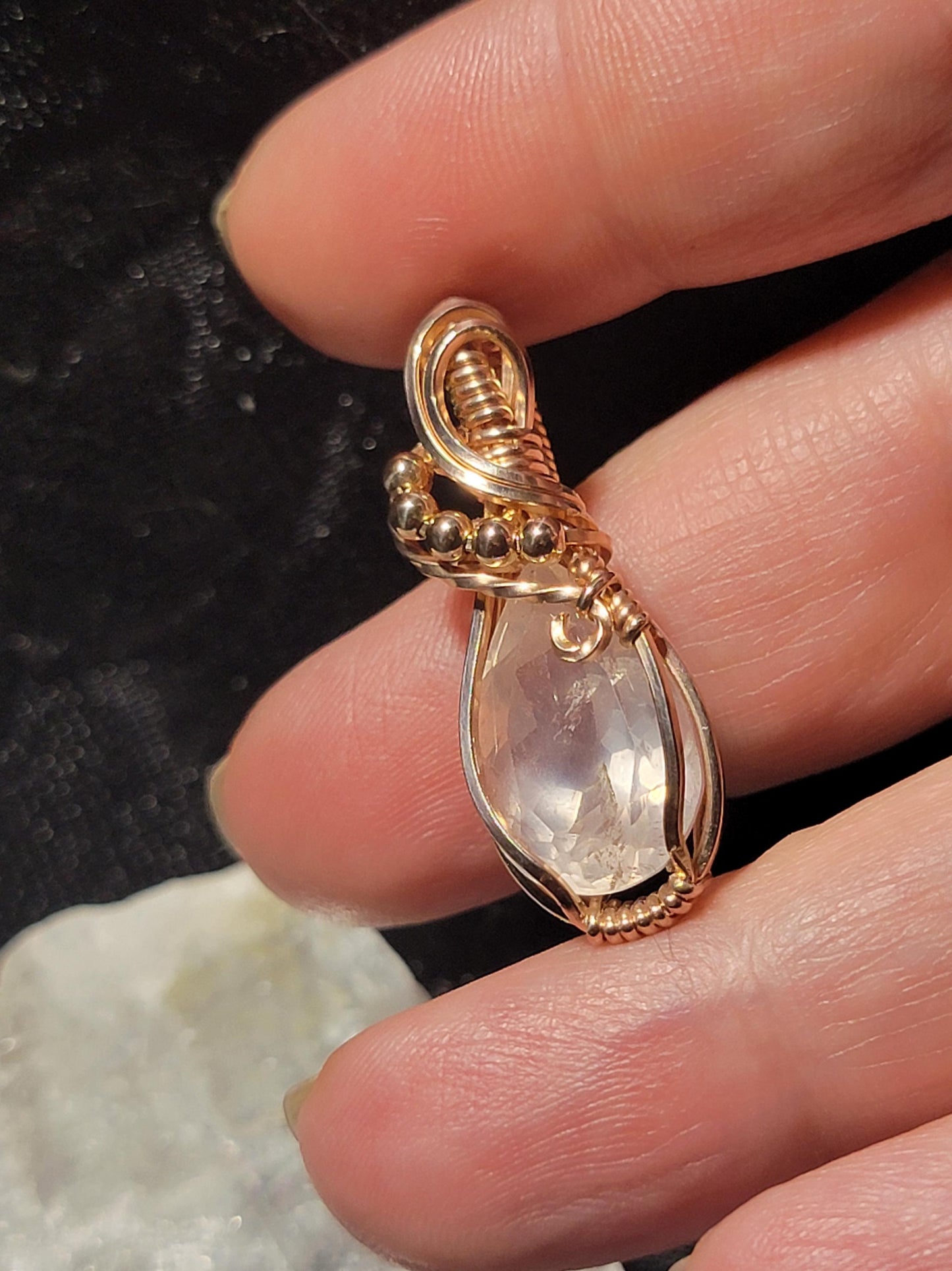 Faceted Rose Quartz in 14k Rose Gold Filled Wire