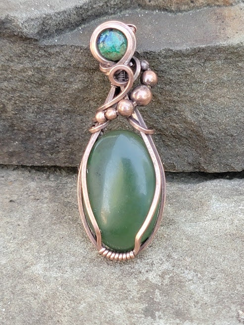 Serpentine w/ Azurmalachite in Antiqued Copper