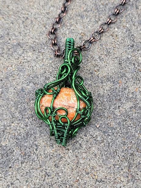 Regalite Pumpkin Pendant in Green Craft Wire