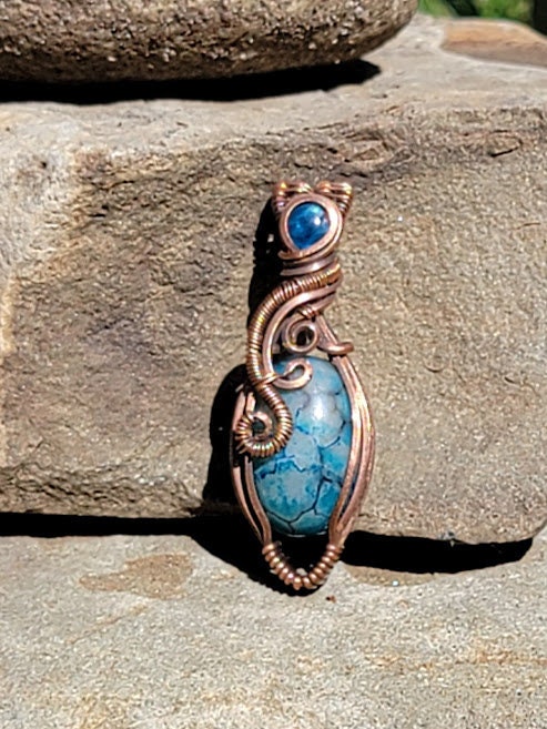 Blue Dragon Veins Agate w/ Blue Apatite in Antiqued Copper