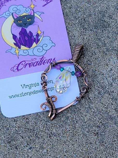 Antiqued Copper and Glass Sun-Catcher Wire Wrapped Pendant