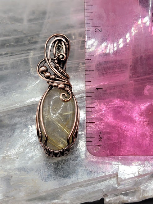 Rutilated Quartz w/ Faceted Lemon Quartz in Antiqued Copper