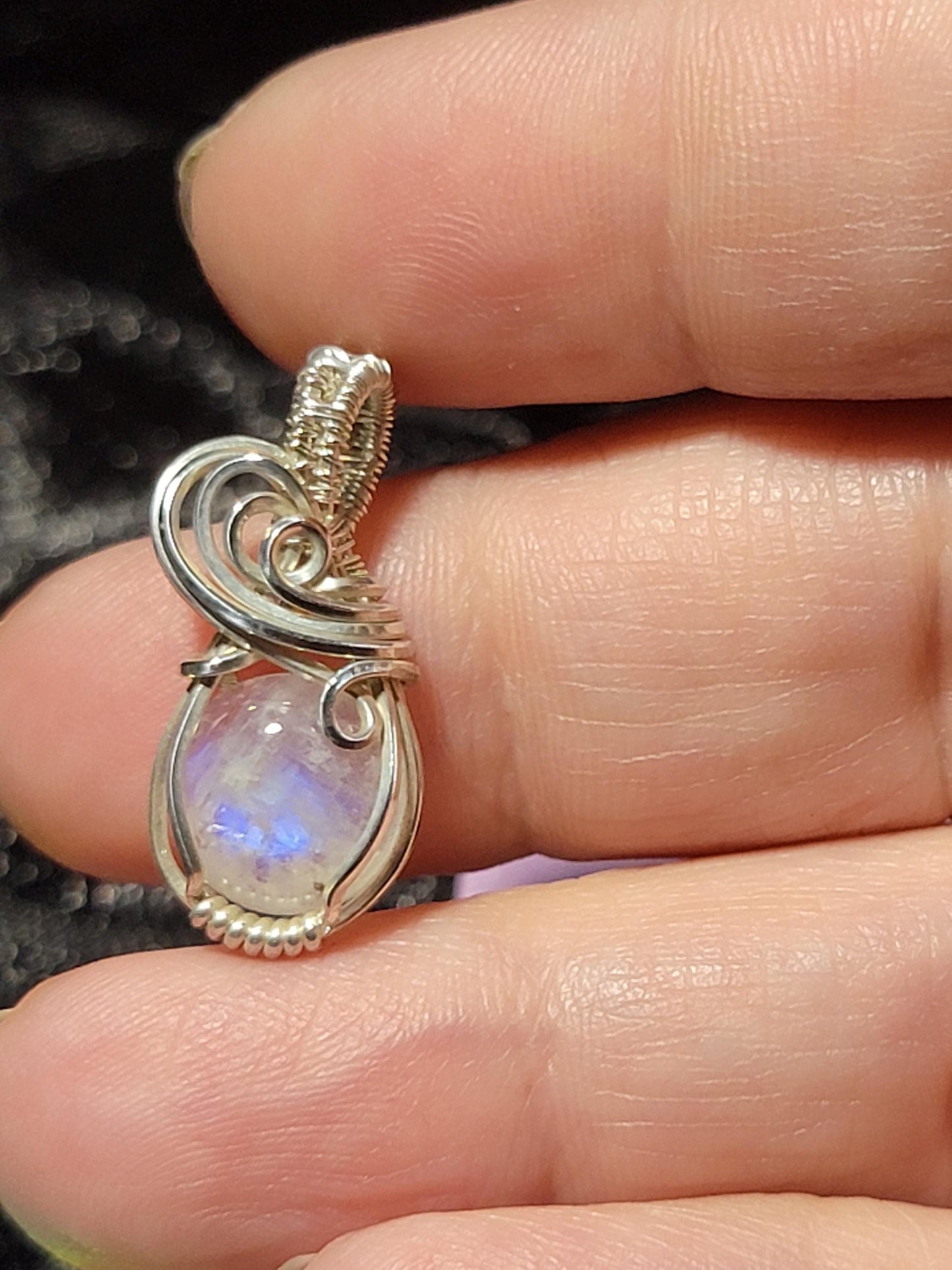 Dainty Rainbow Moonstone in .925 Sterling Silver
