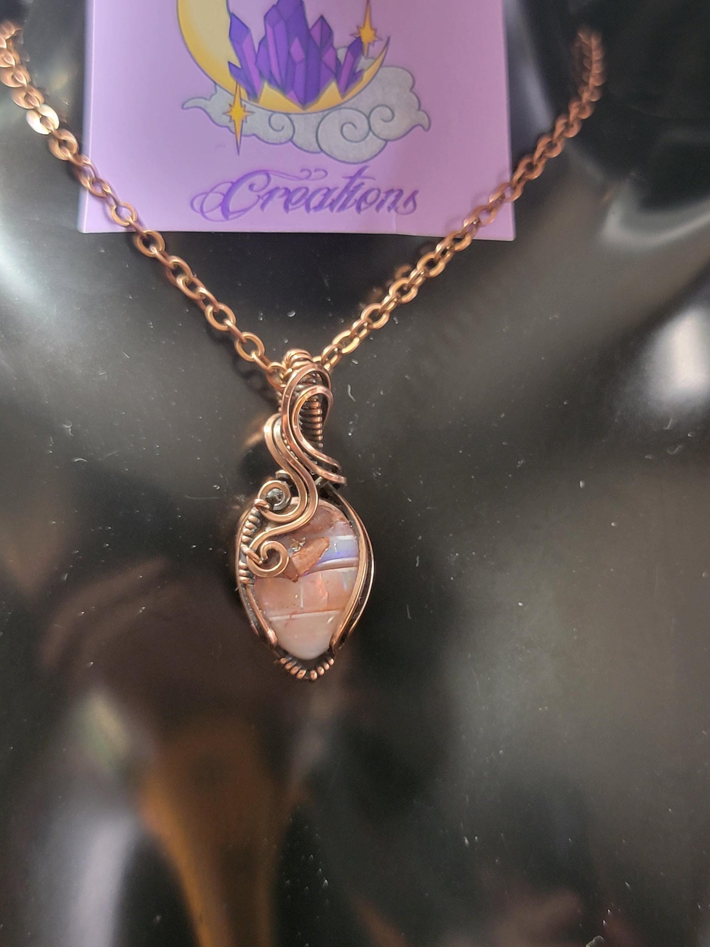 Mexican Fire Opal in Antiqued Copper
