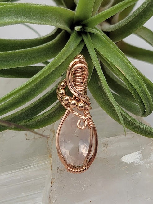 Faceted Rose Quartz in 14k Rose Gold Filled Wire