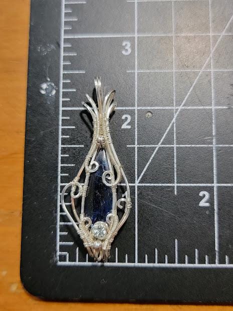Blue Kyanite with Sky Blue Topaz in Sterling Silver Wire Wrapped Pendant