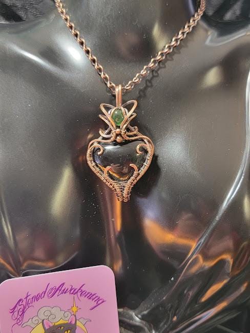 Rainbow Obsidian Heart w/ Serpentine Accent in Antiqued Copper Pendant