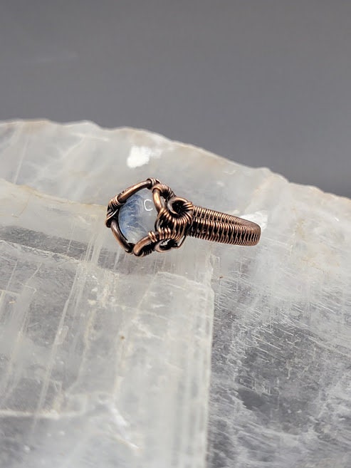 Rainbow Moonstone in Antiqued Copper Ring Size 8