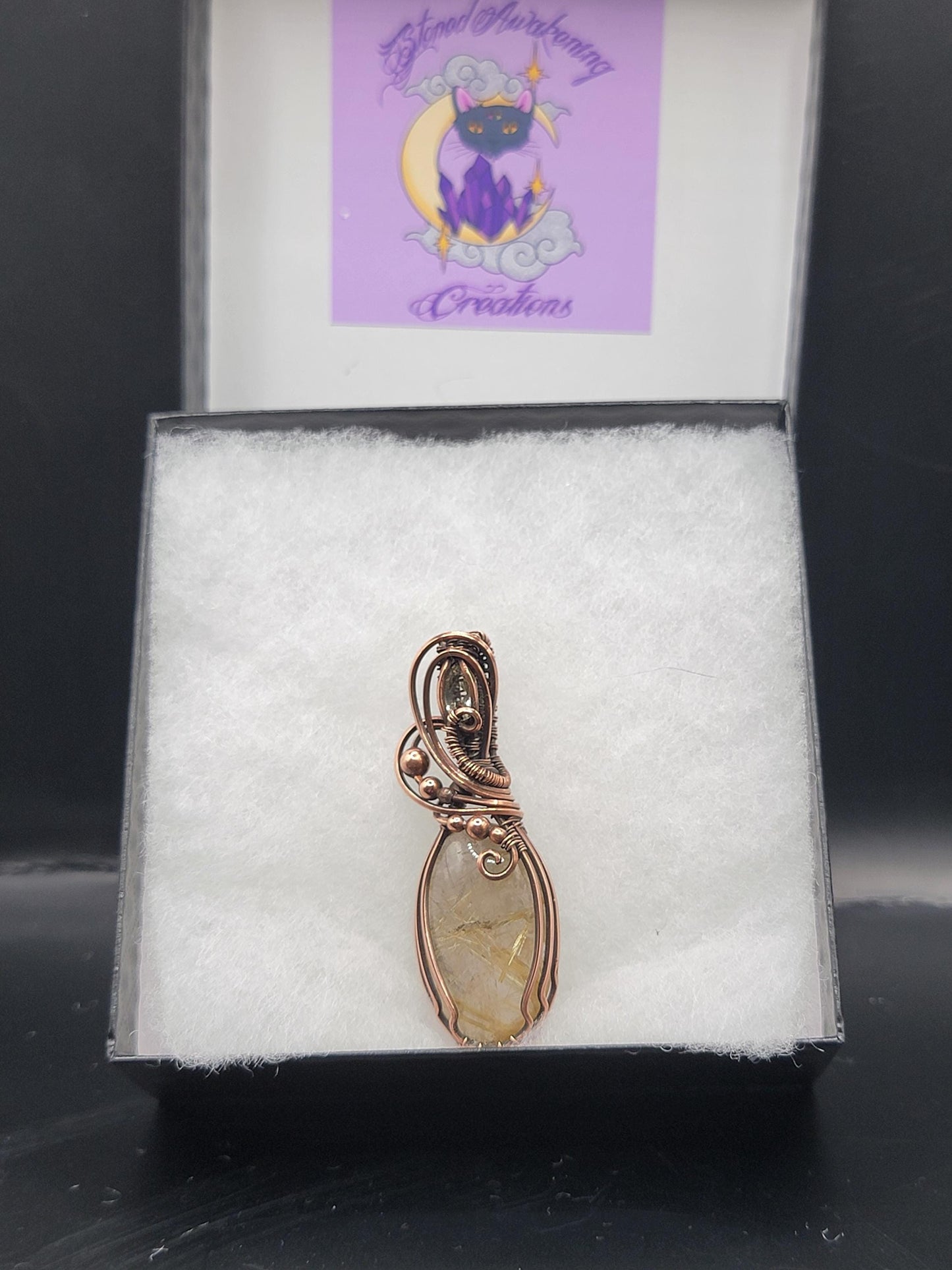 Rutilated Quartz w/ Faceted Lemon Quartz in Antiqued Copper