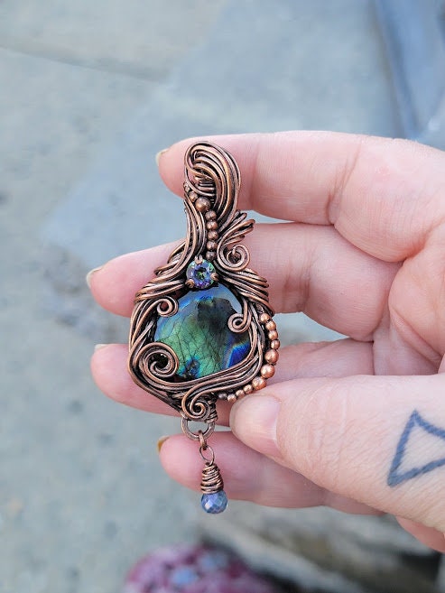 Labradorite w/ Mystic & Blue Topaz in Antiqued Copper