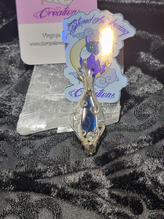 Blue Kyanite with Sky Blue Topaz in Sterling Silver Wire Wrapped Pendant