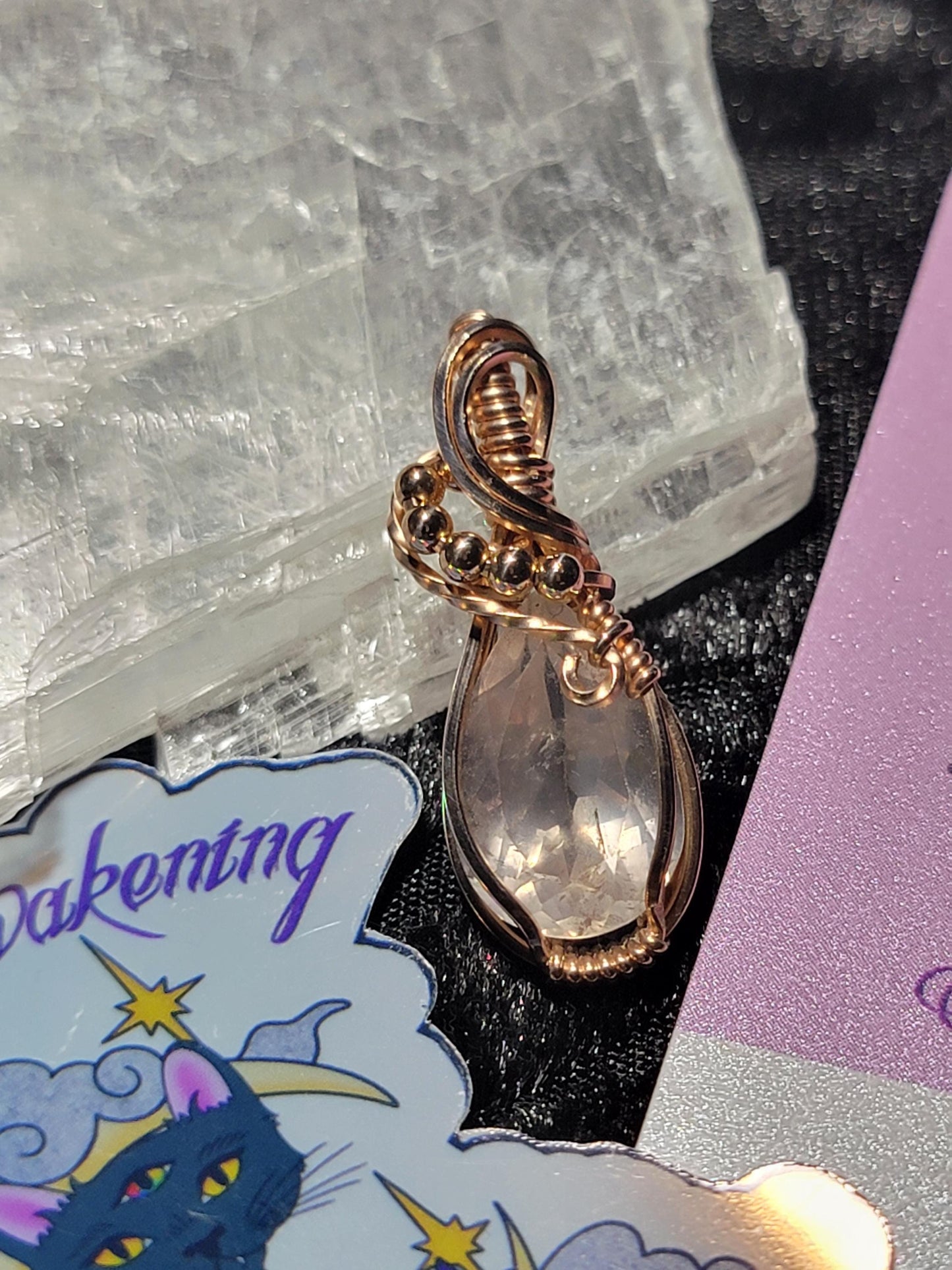 Faceted Rose Quartz in 14k Rose Gold Filled Wire