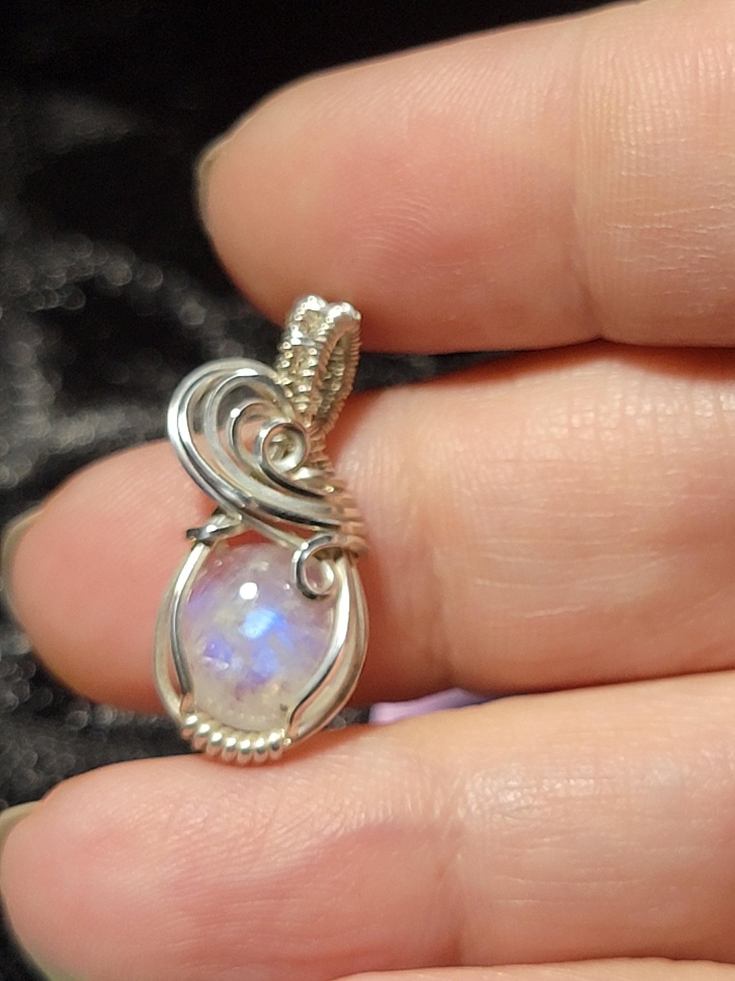 Dainty Rainbow Moonstone in .925 Sterling Silver