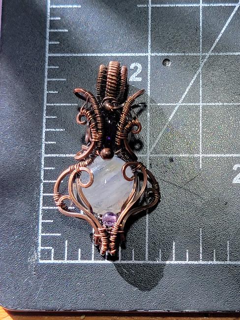 Moonstone with Amethyst in Antiqued Copper Hand Wrapped Pendant