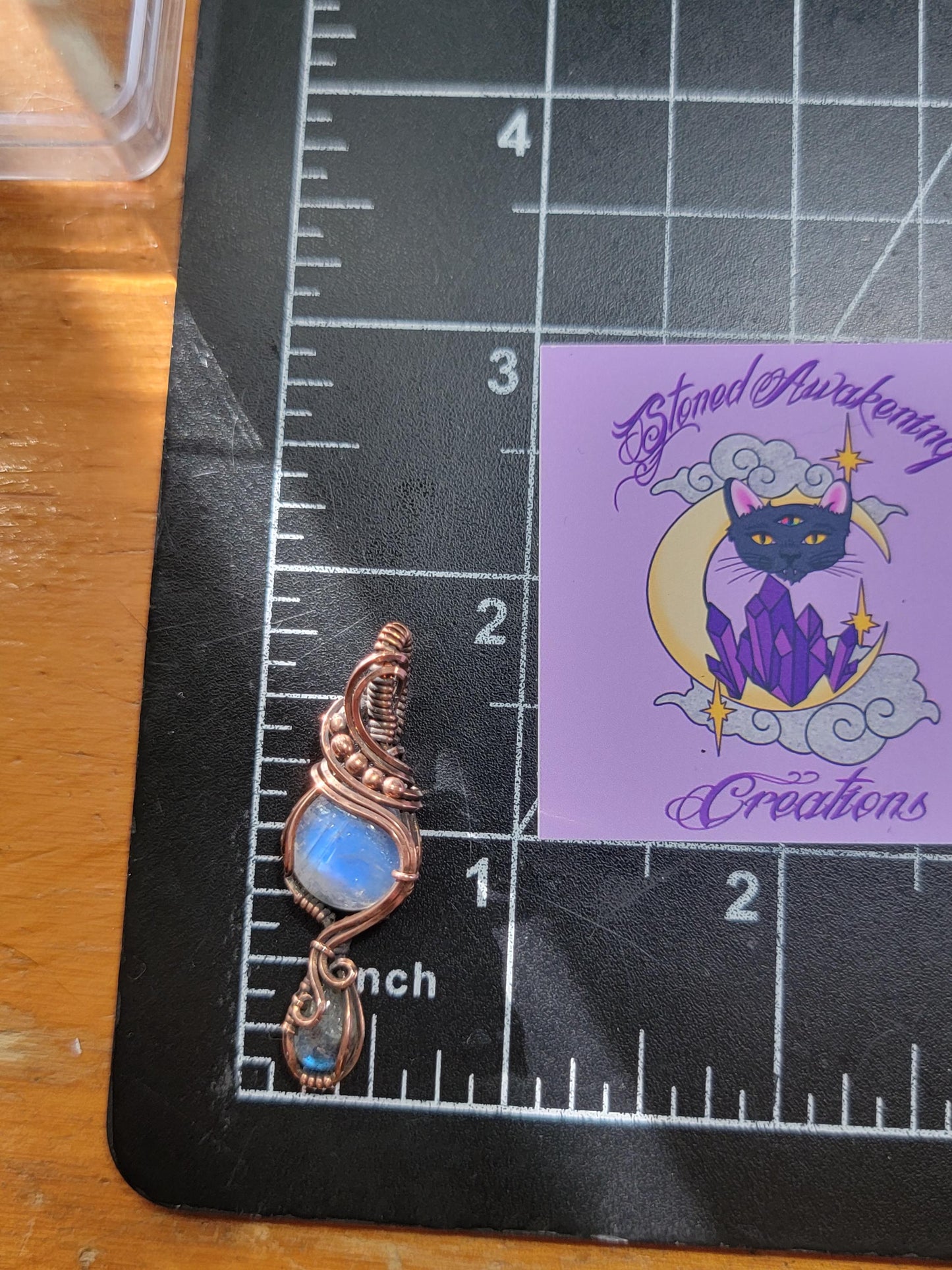 Rainbow Moonstone w/ Labradorite in Antiqued Copper