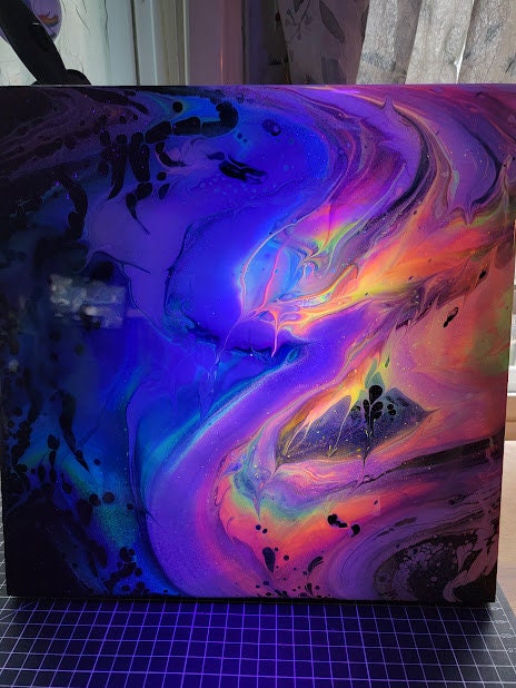 Trippin' Through the Milky Way - 12"x12" Acrylic and Resin Pour Art w/ Blacklight Effect