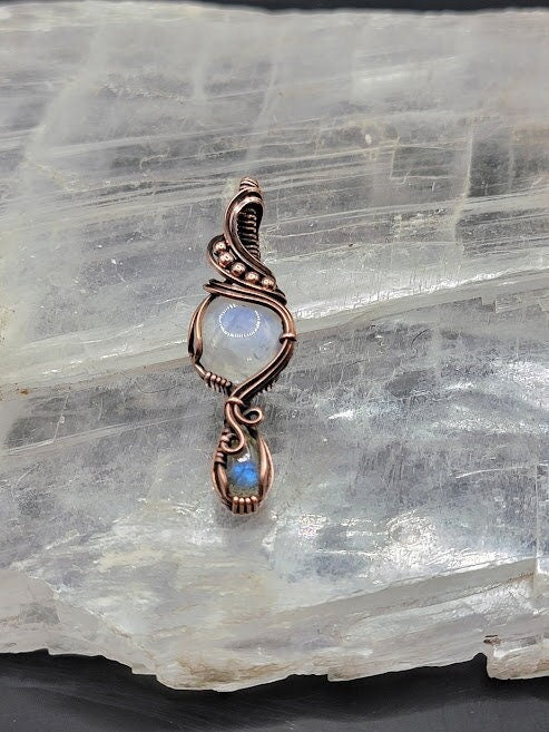 Rainbow Moonstone w/ Labradorite in Antiqued Copper