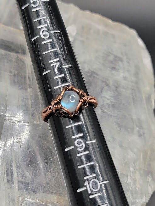 Rainbow Moonstone in Antiqued Copper Ring Size 8