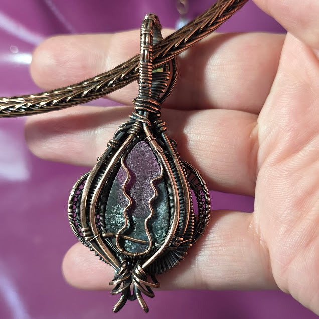Ruby in Zoisite with Natural Ethiopian Opals in Antiqued Copper on Viking Knit Collar
