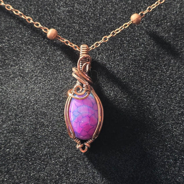 Pink & Blue Dyed Dragon Veins Agate in Antiqued Copper on 18" Satellite Chain