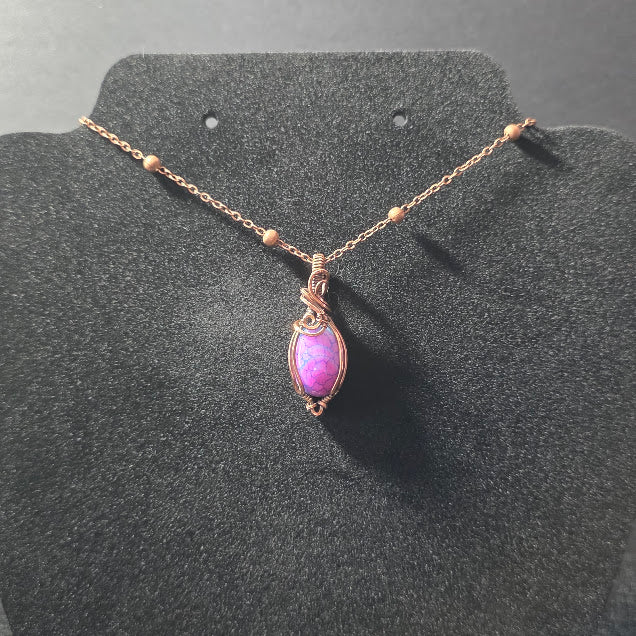 Pink & Blue Dyed Dragon Veins Agate in Antiqued Copper on 18" Satellite Chain
