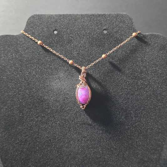 Pink & Blue Dyed Dragon Veins Agate in Antiqued Copper on 18" Satellite Chain