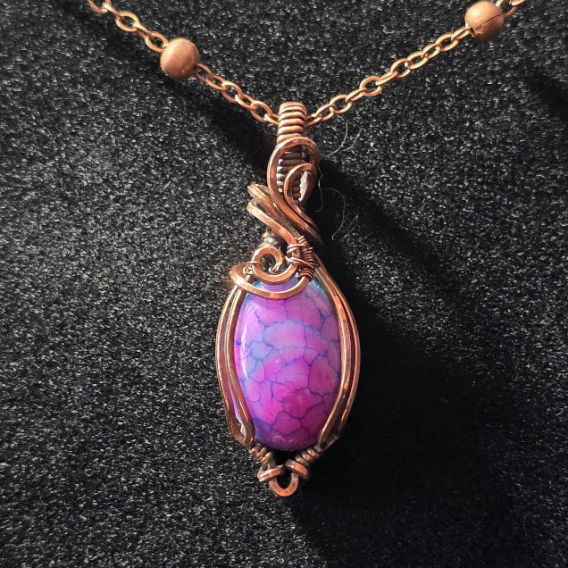 Pink & Blue Dyed Dragon Veins Agate in Antiqued Copper on 18" Satellite Chain
