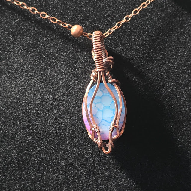 Pink & Blue Dyed Dragon Veins Agate in Antiqued Copper on 18" Satellite Chain