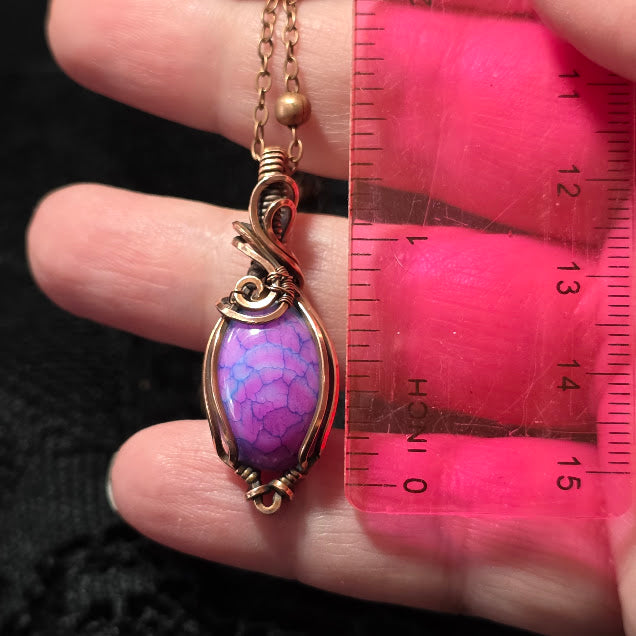 Pink & Blue Dyed Dragon Veins Agate in Antiqued Copper on 18" Satellite Chain