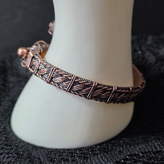 Sunstone and Moonstone in Wrapped, Twisted and Braided Antiqued Copper Adjustable Bracelet - Always Handmade