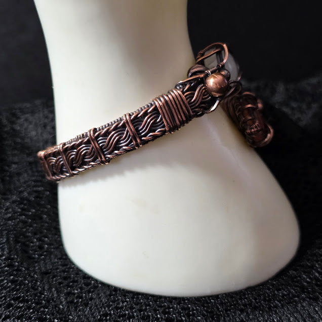 Sunstone and Moonstone in Wrapped, Twisted and Braided Antiqued Copper Adjustable Bracelet - Always Handmade