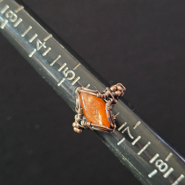 Sunstone in Antiqued Copper Ring with Bead Detail Size 6