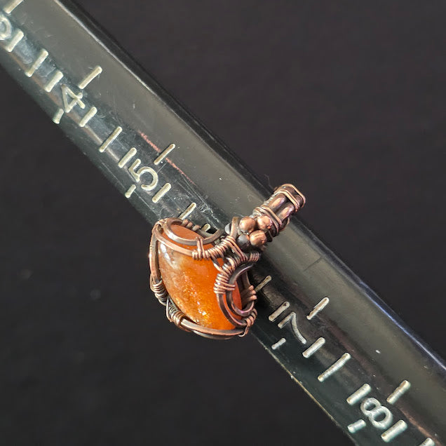 Sunstone in Antiqued Copper Ring with Bead Detail Size 6