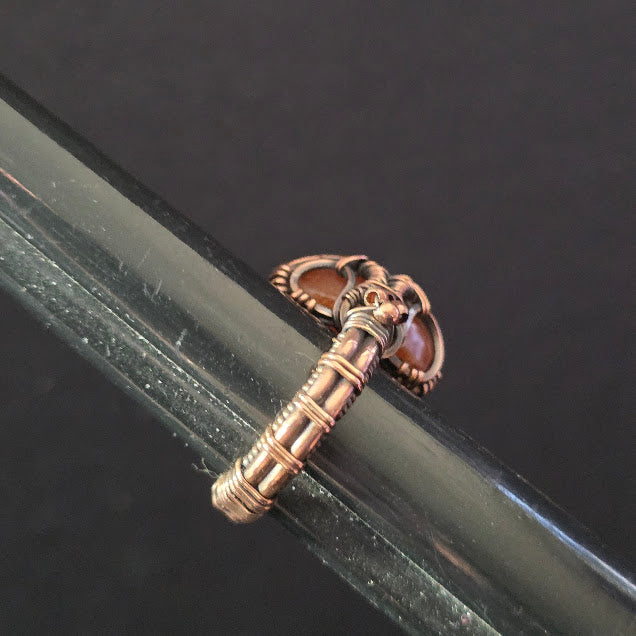 Sunstone in Antiqued Copper Ring with Bead Detail Size 6