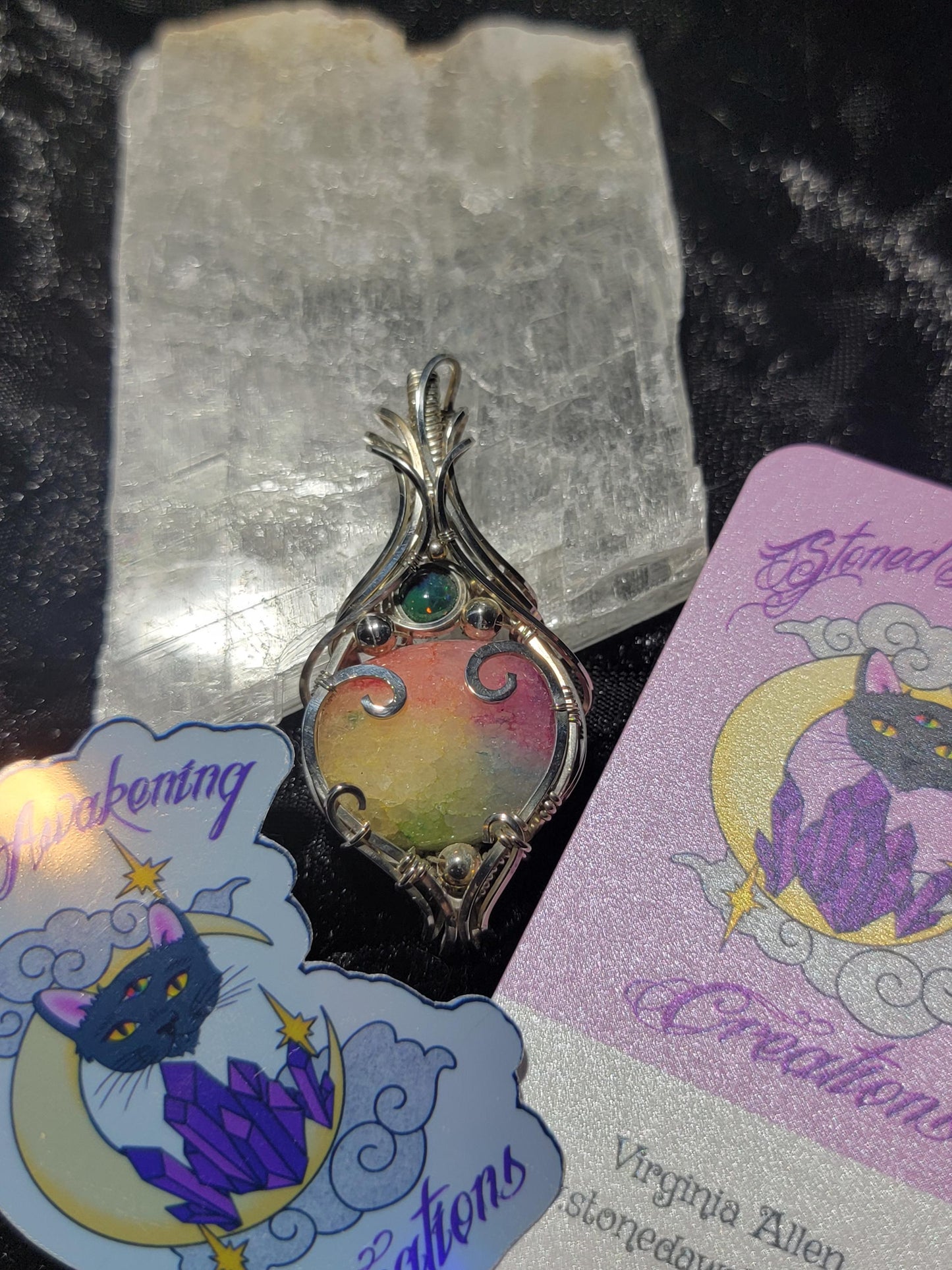 Rainbow Dyed Solar Quartz w/ Smoked Ethiopian Opal in Sterling Silver
